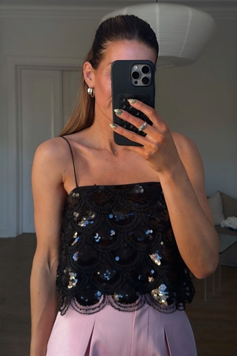 Rotate, Sequins crop top, Black